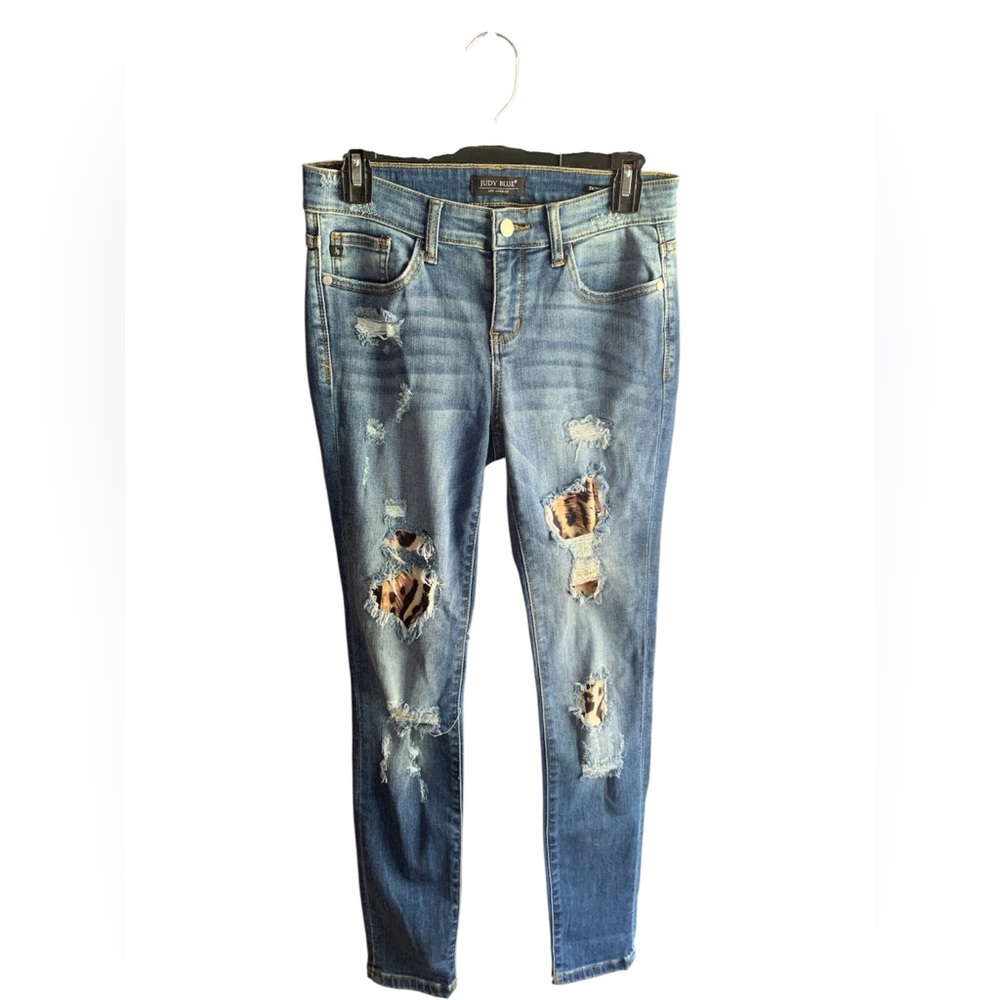 Judy Blue Leopard Print Patch Skinny Fit Mid Rise Jeans Size Women's 5/27
